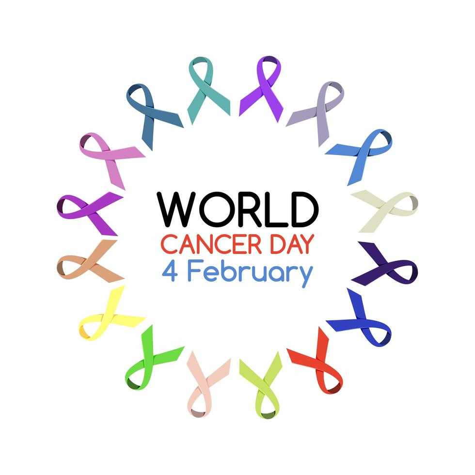 world cancer day logo or banner with many ribbons free vector