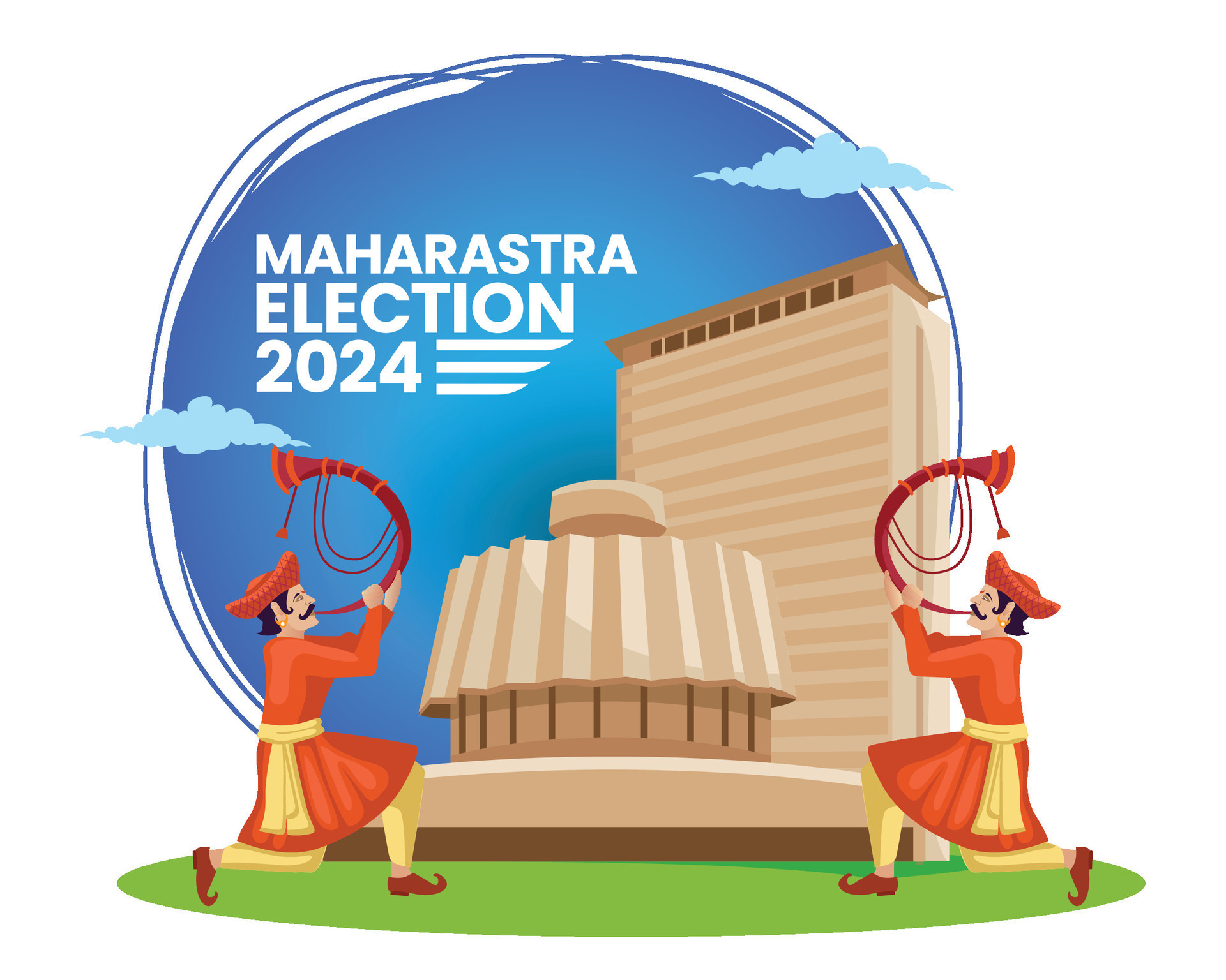 maharashtra assembly election 2024 illustration with traditional maharashtrian tutari vector